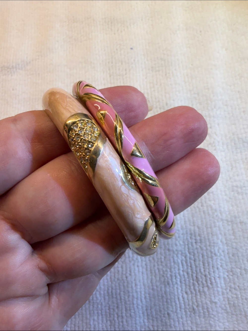 Pink Gold-Tone Bangle Set, Women's Fashion Jewelry